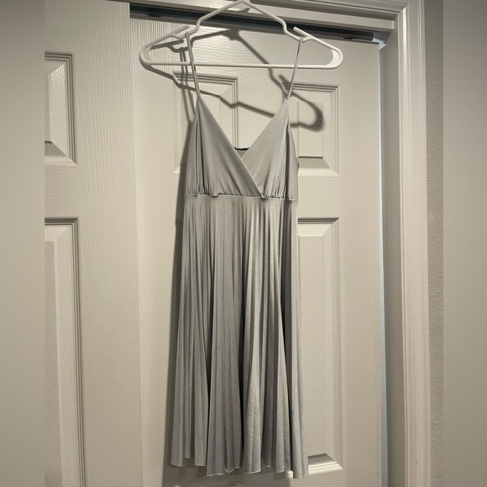 Soprano deep V silver satin dress